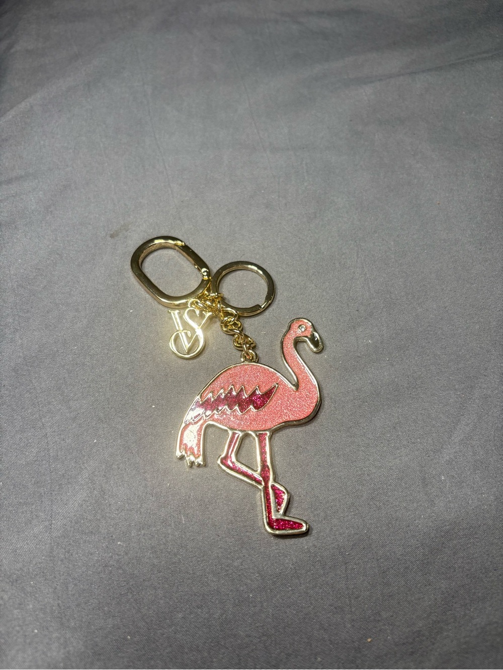 New Victoria Secret Gold-Tone Pink Flamingo Keychain Purse Bag Charm
